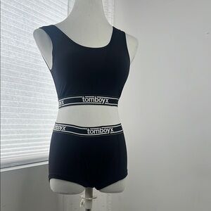 TomboyX Black Sports Bra boy short Intimates Sz S set masc boudoir